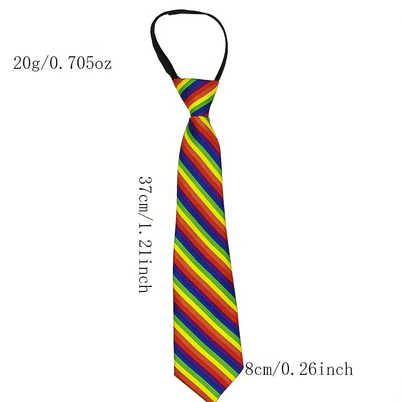Rainbow Striped Tie Casual Hand Zipper Elastic Necktie For Men