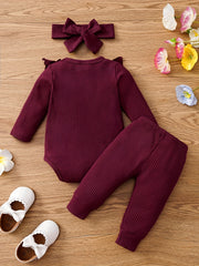 3pcs Baby Girls Bowknot Onesie & Pants & Headband Set