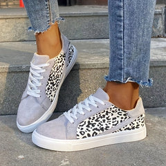 Leopard Print Skate Shoes Lace Up Low Top Canvas Sneakers
