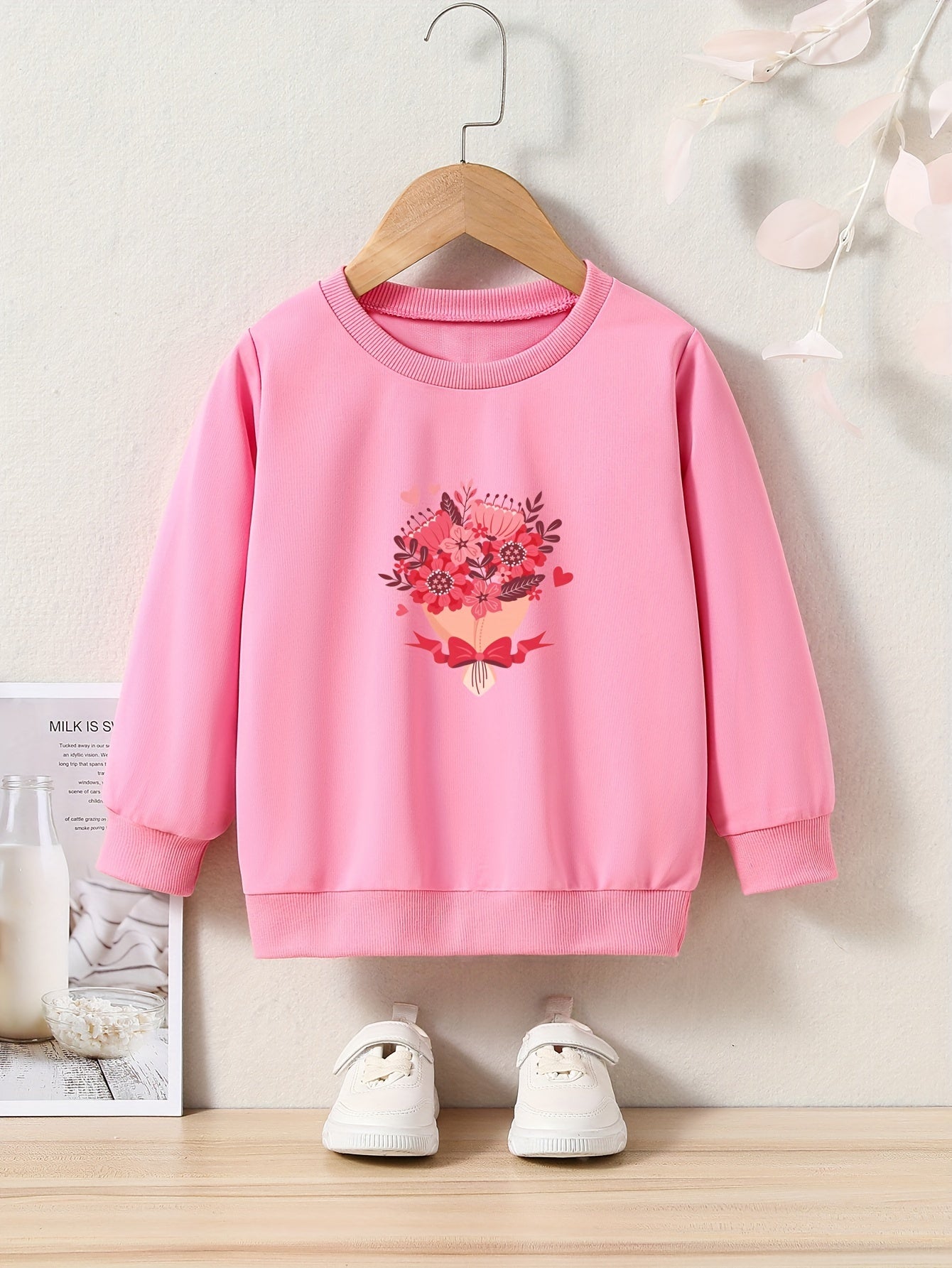 Flowers Print Girls Casual Pullover Sweatshirt for Fall Winter
