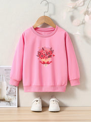 Flowers Print Girls Casual Pullover Sweatshirt for Fall Winter