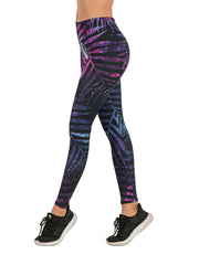Fluorescent Tree Branch Print Leggings High Waist Slim Leggings