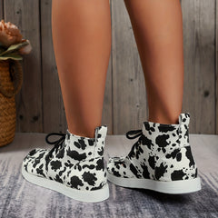 Women's Dairy Cow Pattern Walk Shoes Lightweight Comfortable Lace Up Flat Shoes