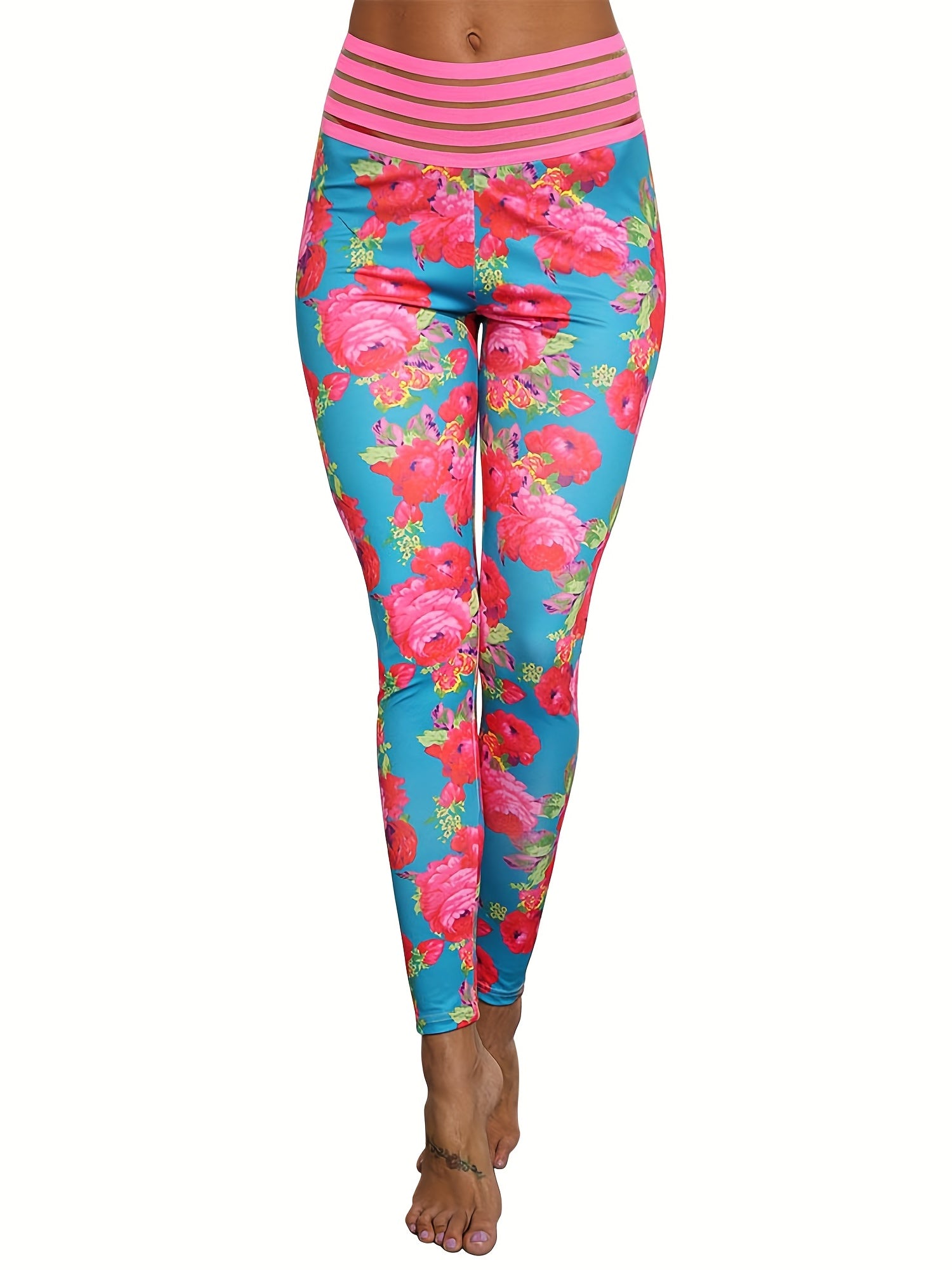 Boho Floral Print High Waist Leggings Casual Slim Workout Leggings