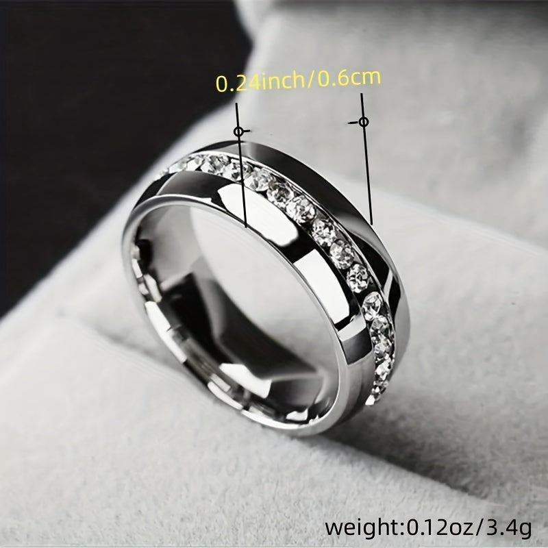 Titanium Steel Couple Ring Zircon Decor Party Jewelry Finger Accessories