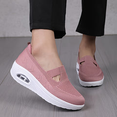 Women's Hollow Out Slip-on Knit Sneakers with Air Cushion Platform