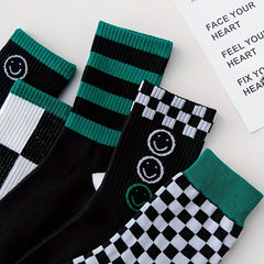 5 Pairs Plaid Print Crew Socks for Women