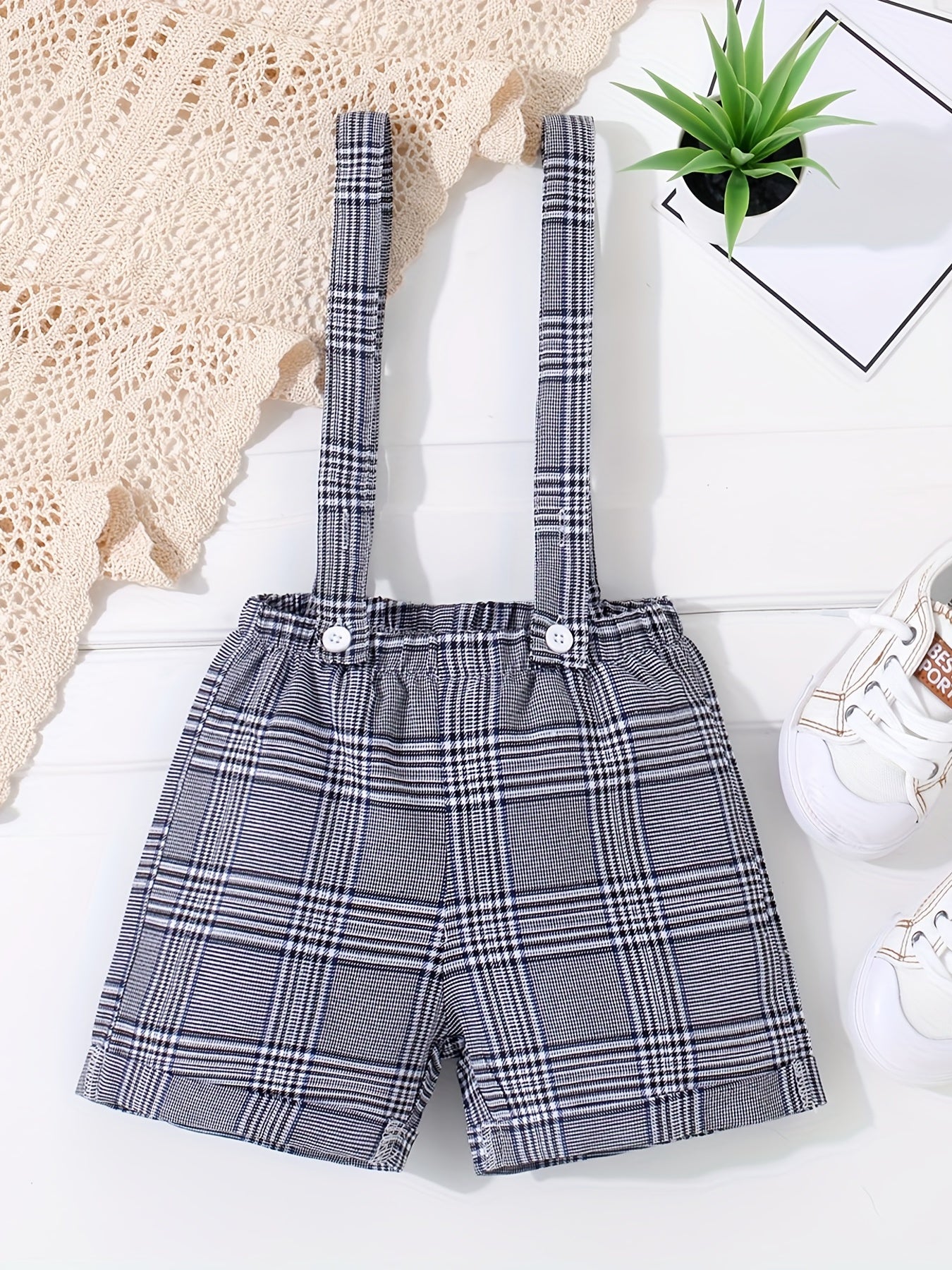 Baby Boys Plaid Suspender Shorts for Summer