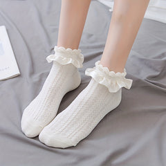 3 Pairs Twist Textured Socks Sweet & Ruffle Short Socks Women's Stockings