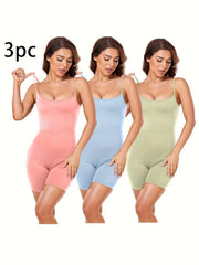 3Pcs Solid Yoga Jumpsuits Round Neck High Stretch Slimming Yoga Bodysuits