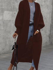 Solid Lantern Sleeve Open Cardigan