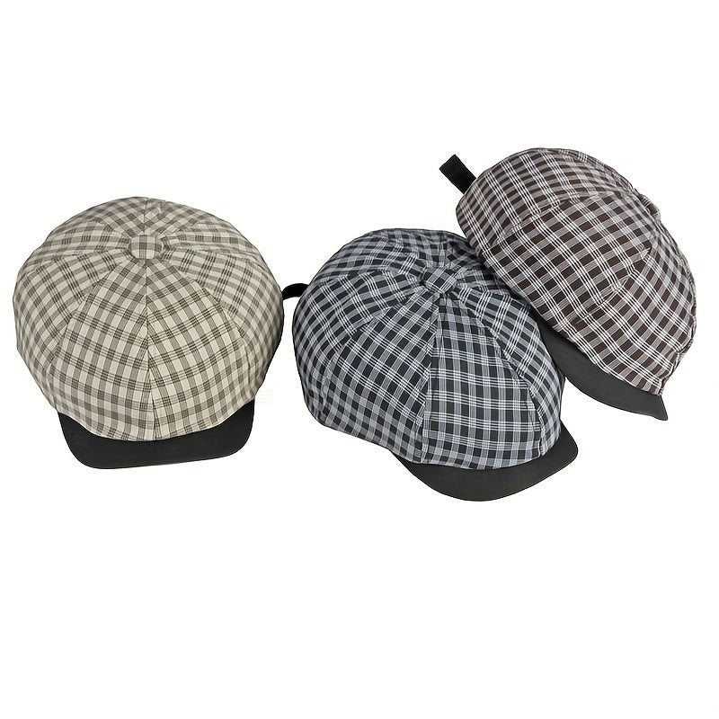 Khaki Retro Sunshade Plaid Painter Hat Men Women