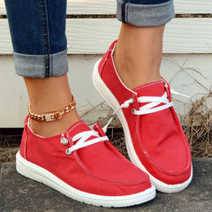 Women's Red Canvas Lace Up Casual Shoes Lightweight Flat Shoes