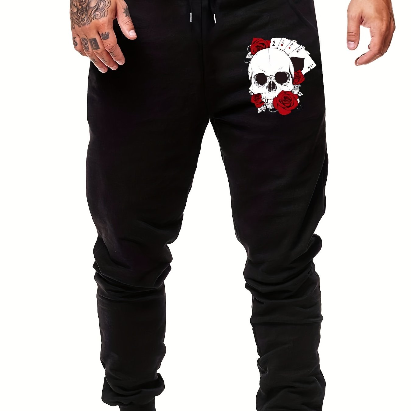 Skull Holding Flowers In His Mouth Men s Sports Pants