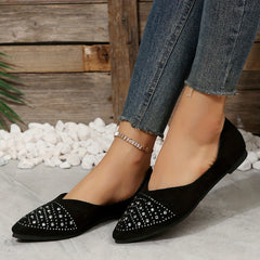 Women's Rhinestone Decor Flat Shoes Point Toe Work Shoes