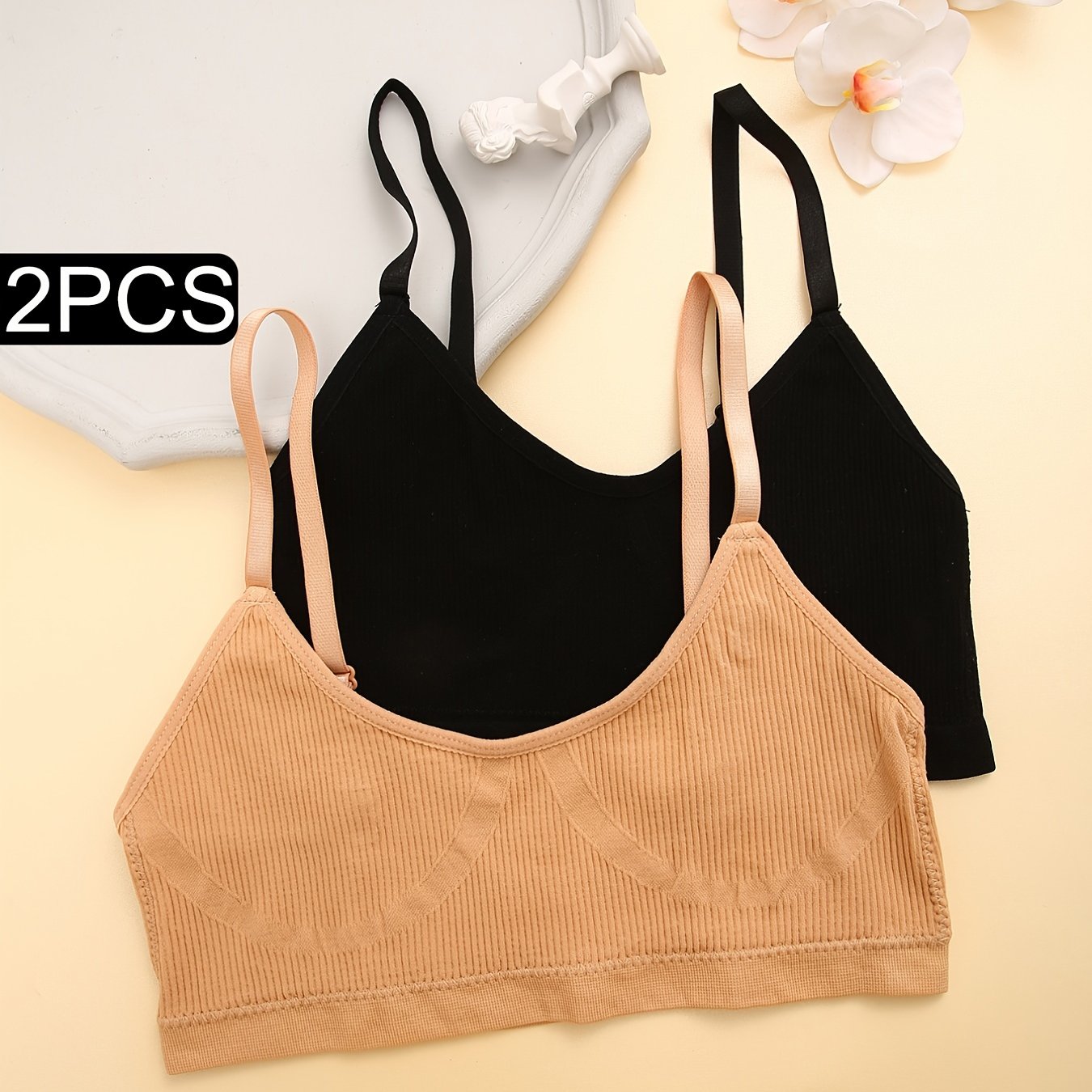 2pcs Knitted Ribbed Sports Bras Yoga Workout Bra Women's Lingerie