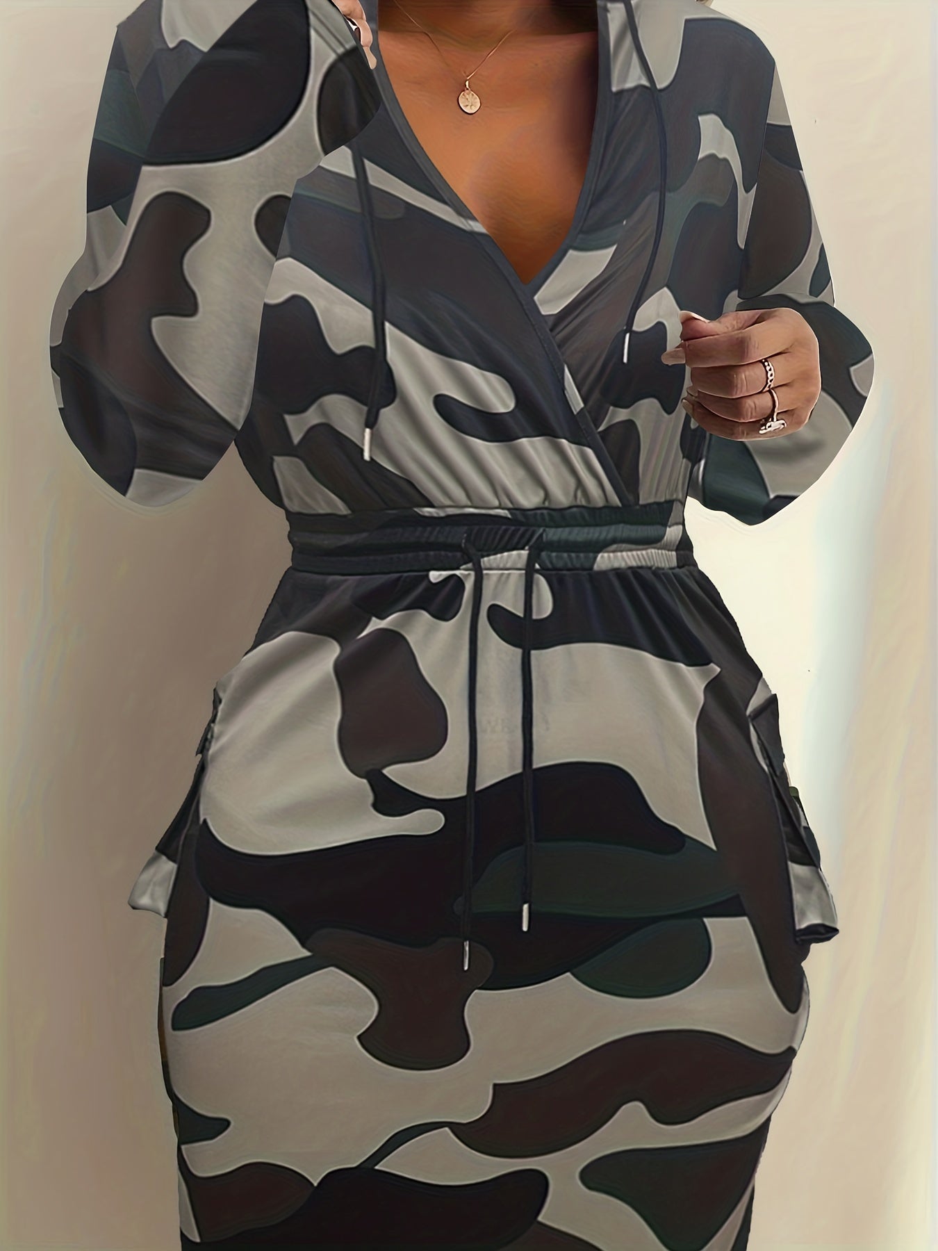 Women's Plus Camo Print Hoodie Dress With Pockets