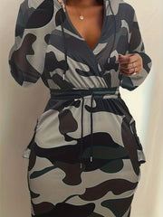 Women's Plus Camo Print Hoodie Dress With Pockets