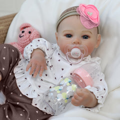 Handcrafted Meadow Anime Doll 45 Reborn Baby Doll in Heart Print Outfit