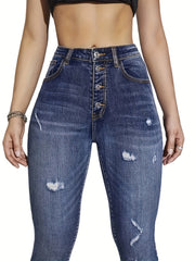 High Rise Skinny Jeans Women Distressed Denim Pants
