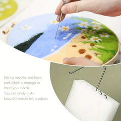 Wool Felting Painting Kit Rabbit and Flowers DIY Felt Package 20x20cm