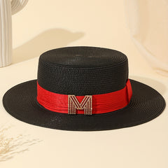 Rhinestone M Label Sun Hat Classic Straw Jazz Hats Foldable Summer Travel Beach