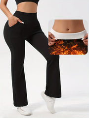 Fleece Yoga Bootcut Pants High Stretch Warm Running Leggings