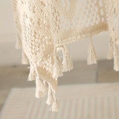 Boho Beige Lace Tablecloth with Tassel for Home and Wedding Decor