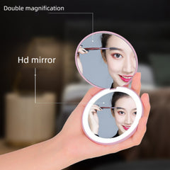 LED Lighted Pocket Mirror 1X 2X Magnification Compact Travel Makeup Mirror