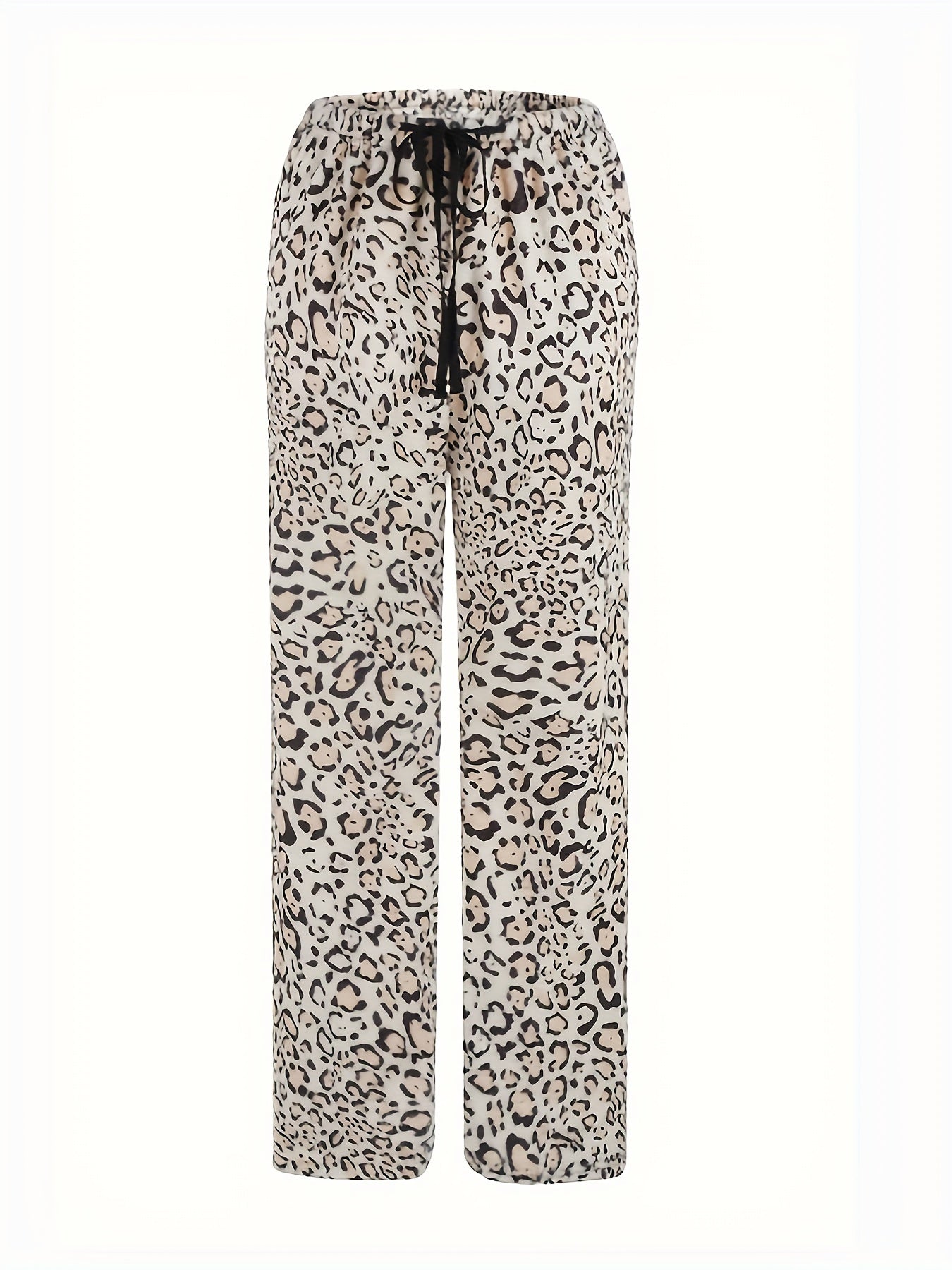 Leopard Print Elastic Waist Home Wear Pants