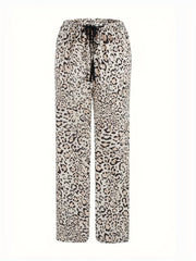 Leopard Print Elastic Waist Home Wear Pants