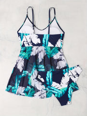 Tropical Print V Neck Tankini Set
