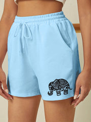 Elephant Print Drawstring Shorts Solid Sports Casual Shorts