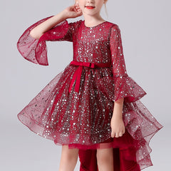 Girls Puffy Princess Dress Trumpet Sleeve
