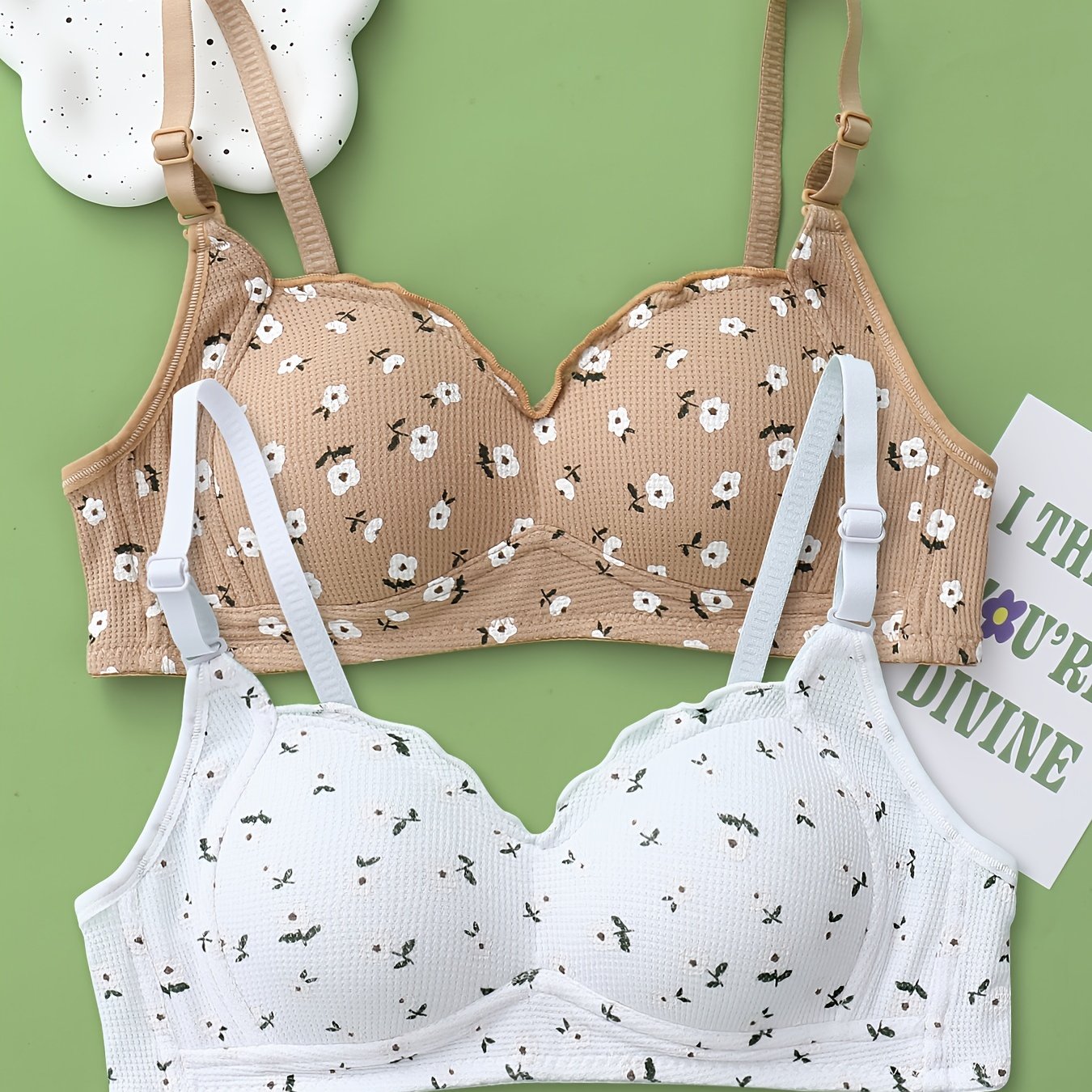 2pcs Floral Print Adjustable Strap Teen Bras
