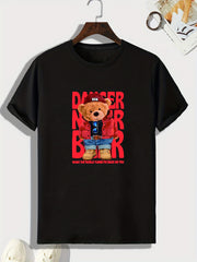 Bear Pattern Print Men's Comfy Sports T shirt Graphic Tee