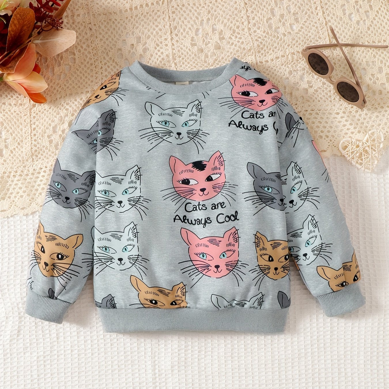Cat Print Long Sleeve Toddler Sweatshirt Kids Casual Pullover