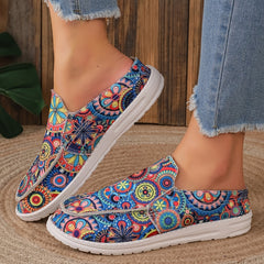 Women's Colorful Printed Slip On Canvas Flat Shoes