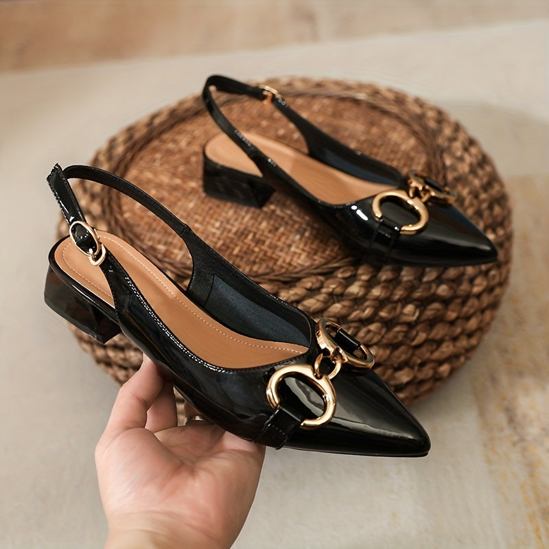 Chunky Heeled Pumps Ankle Strap Metal Buckle High Heels