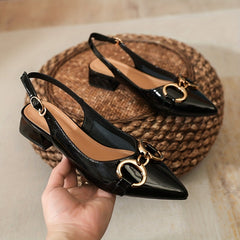 Chunky Heeled Pumps Ankle Strap Metal Buckle High Heels