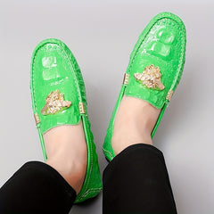 Men's Casual Slip On Loafers With Metallic Decor Rubber Sole Shoes