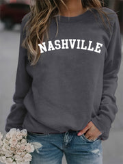 Nashville Print Loose Sweatshirt Crew Neck Women's Clothing