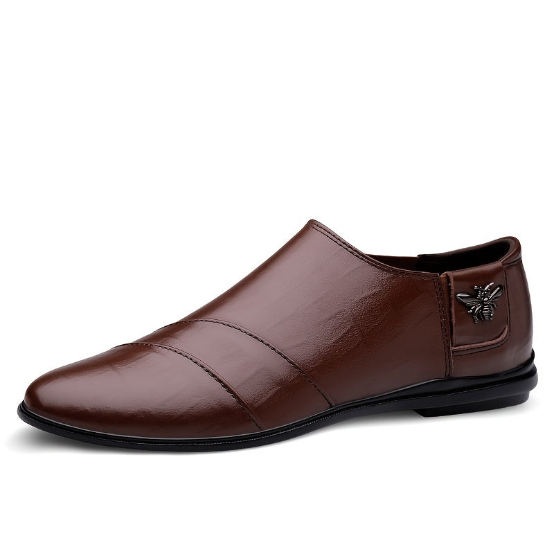 Men's Leather Loafer Shoes Lightweight Rubber Sole Casual Slip On
