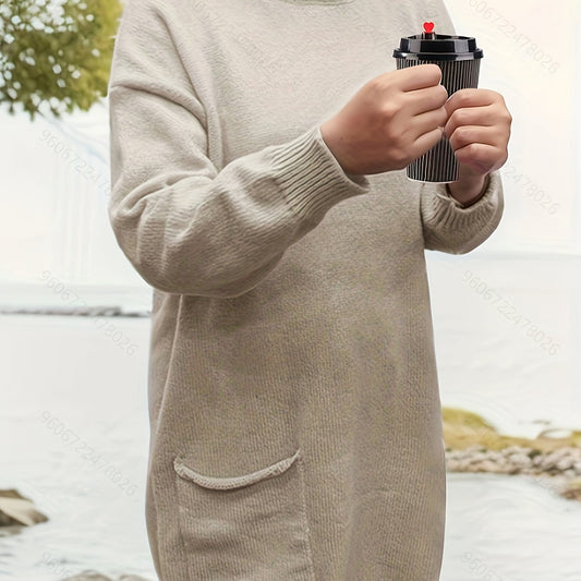 Casual Sweater Women's Plus Solid Long Sleeve Round Neck Jumper