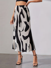 Abstract Print High Waist Midi Skirt
