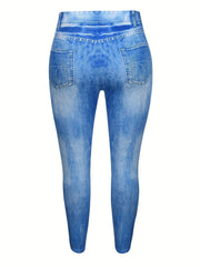 Butterfly & Denim Print High Rise Skinny Leggings