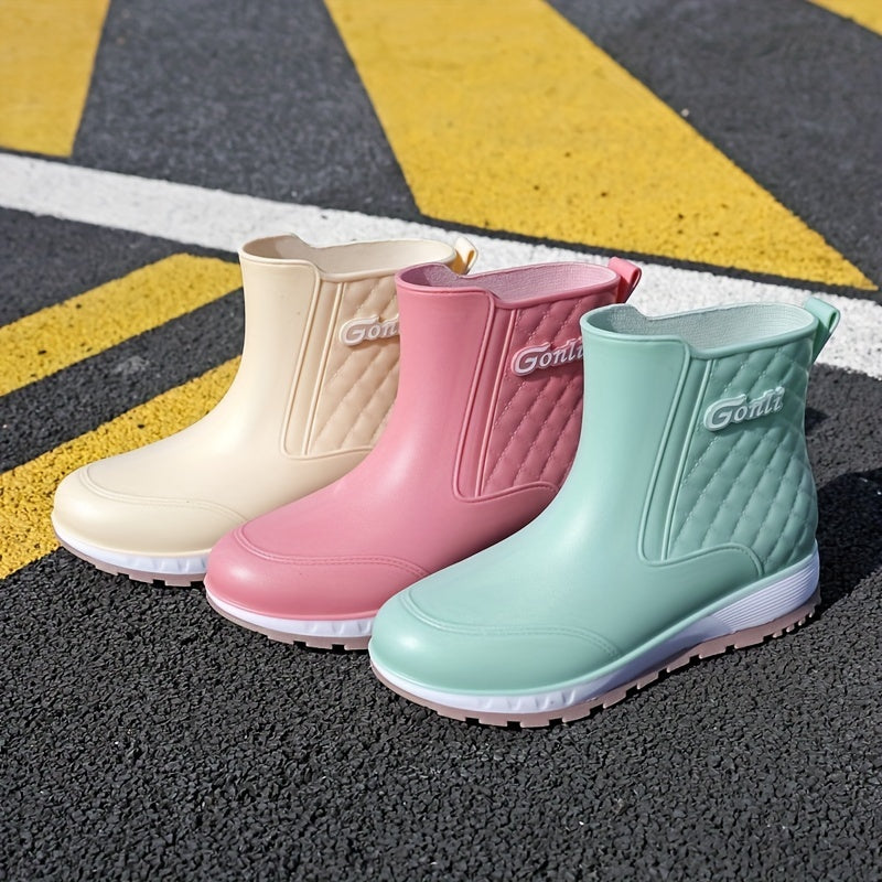 Stylish Mid-Calf Rain Boots Waterproof Warm Rain Shoes