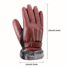 Thicken Warm Gloves Short PU Leather Waterproof Gloves