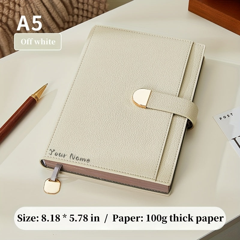 Personalized A5 Faux Leather Notebook with Golden Clasp & Name Label