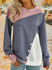 Casual Block Long Sleeve Crew Neck Pullover Sweatshirt for Fall & Winter